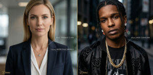 Necklace length comparison: 45cm pendant chain on white female model and 60cm cuban link on black male model