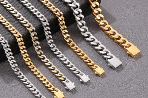 Four-side-ground stainless steel Cuban chains in multiple widths